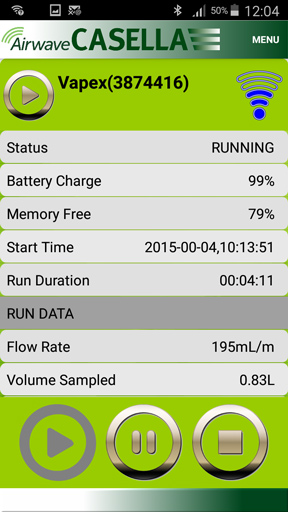 Casella VAPex Airwave Screenshot, Status Screen