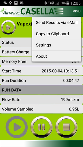 Casella VAPex Airwave Screenshot, Control Screen