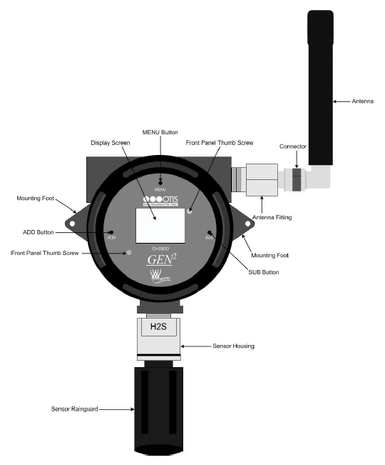 Otis Instruments OI-6900_Battery Powered WireFree Gas Sensor Assembly Diagram