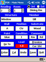 HP iPac Screen Shot of Date Entry Screen Showing Drop Down Menus & Lead Value From the LPA-1